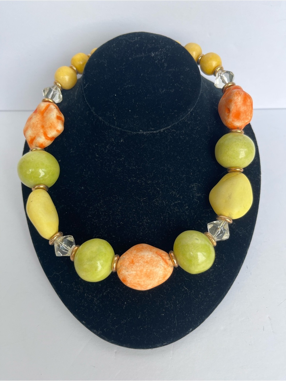 Vintage Les Bernard Orange Yellow Green Chunky Beaded Necklace Mod 80’s
